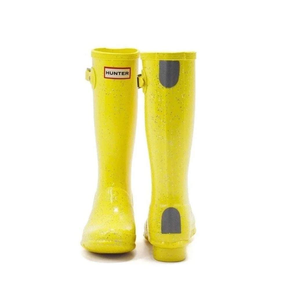 Girl's Hunter Original Giant Glitter Yellow Waterproof Rain Rubber‎ Boot Size 5
